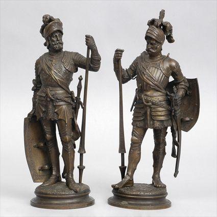 Appraisal: I BOCSE PAIR OF FIGURES OF KNIGHTS Bronze each with