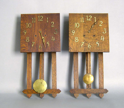 Appraisal: Pair of oak wall clocks h