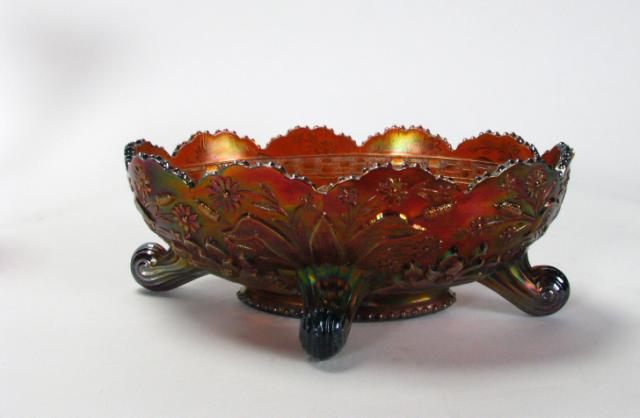 Appraisal: Footed Carnival Glass Bowl with leaf and tulip relief decoration