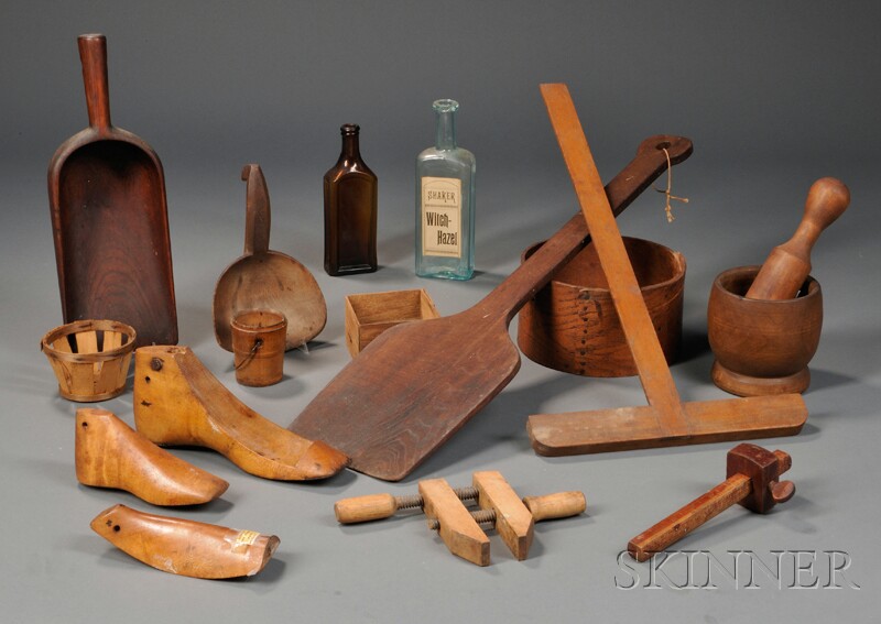 Appraisal: Seventeen Mostly Wood and Glass Household Items Many Shaker-made America