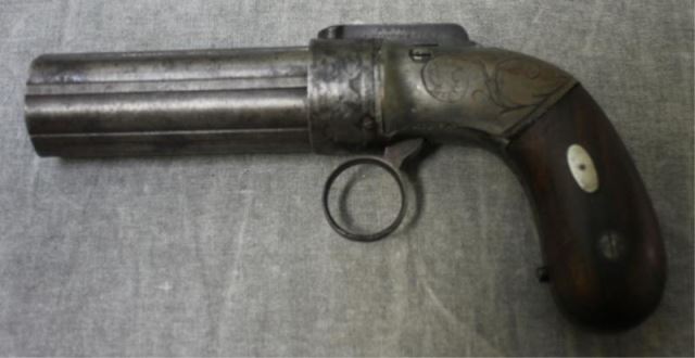 Appraisal: A W Spies Barrel Pepperbox Pistol Marked Patented and Cast