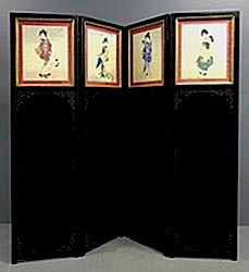 Appraisal: Japanese Block Laquer Four-Panel Screen Japanese block lacquer four-panel screen