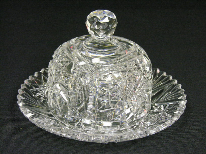 Appraisal: A B P CUT CRYSTAL BUTTER DISH Could be Juniper