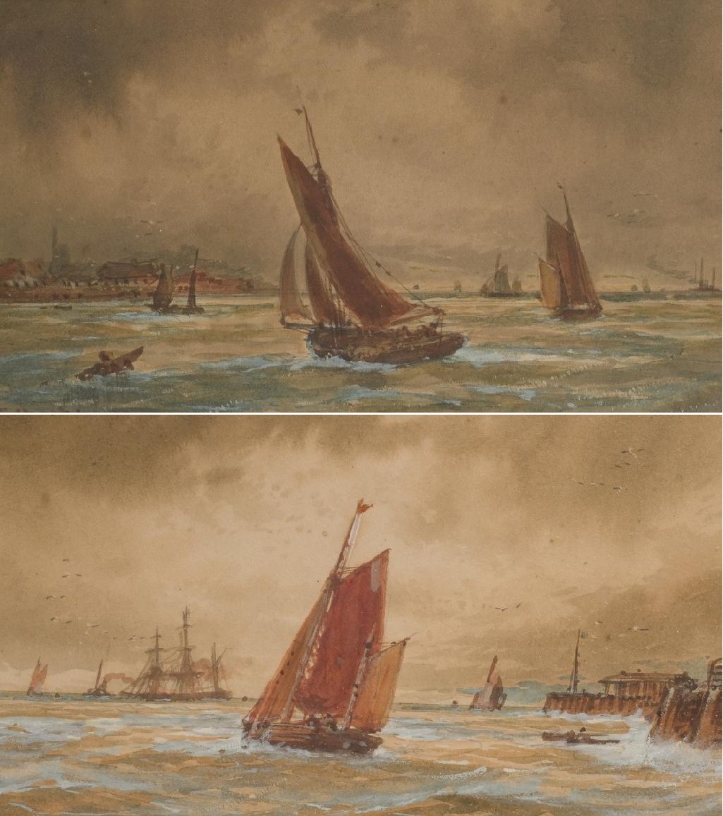 Appraisal: ENGLISH SCHOOL LATE th CENTURY COASTAL SHIPPING PAIR OF WATERCOLOURS