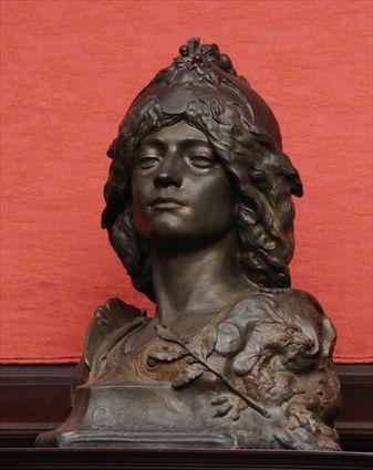 Appraisal: FRENCH ART NOUVEAU BRONZE-PATINATED METAL BUST OF ST GEORGES Modeled