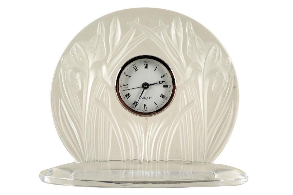 Appraisal: LALIQUE MOLDED GLASS 'IRIS' DESK CLOCKsigned to dial further signed