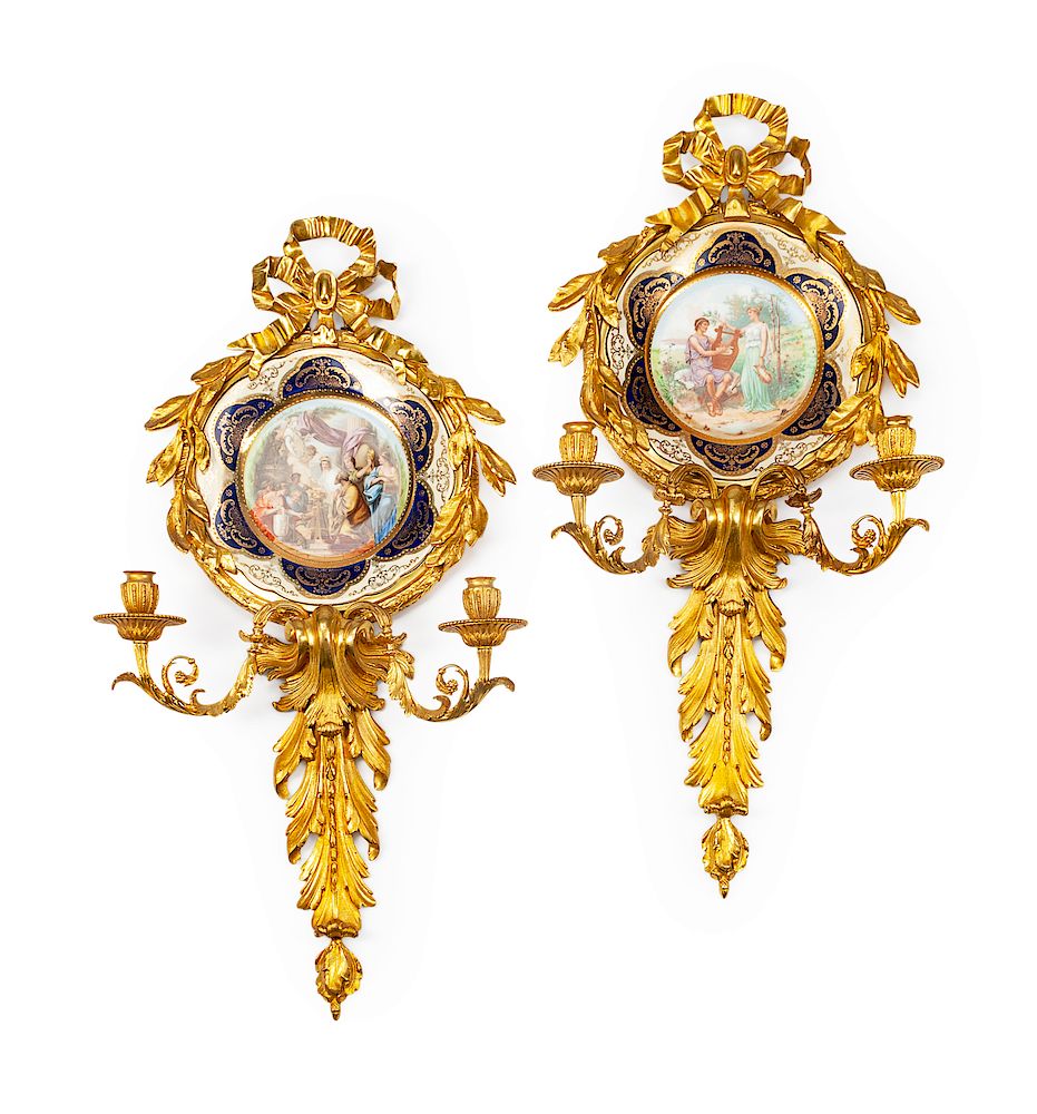 Appraisal: A Pair of Louis XV Style Gilt Bronze and Porcelain