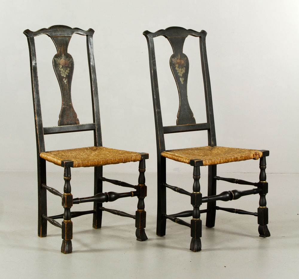 Appraisal: - Pr Queen Anne Side Chairs Pair of early Queen