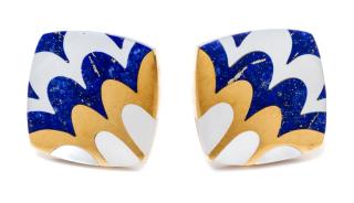 Appraisal: A Pair of Karat Yellow Gold Lapis Lazuli and Mother-of-Pearl