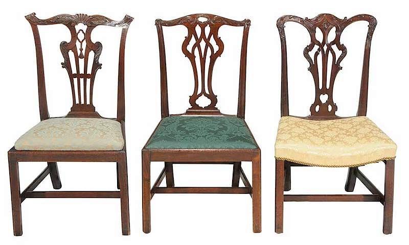 Appraisal: Three Chippendale Dining Chairs British Irish th century each carved