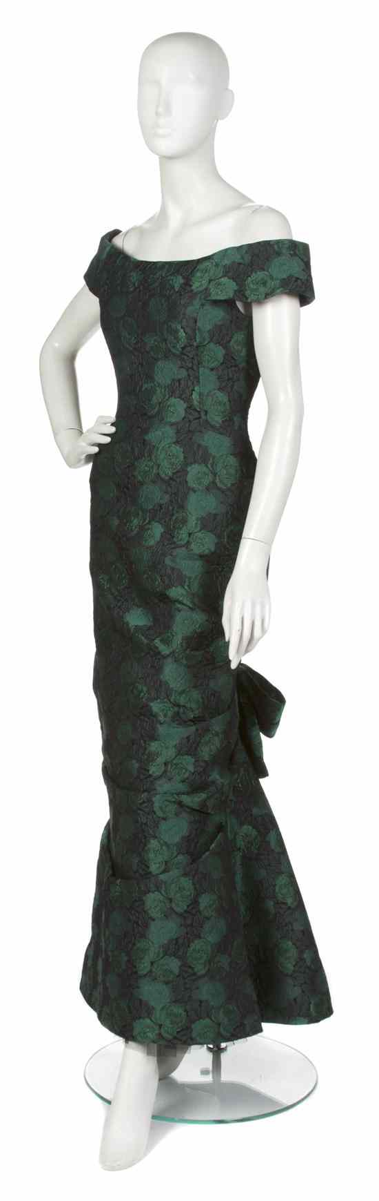 Appraisal: A Scaasi Green and Black Brocade Evening Ensemble in a