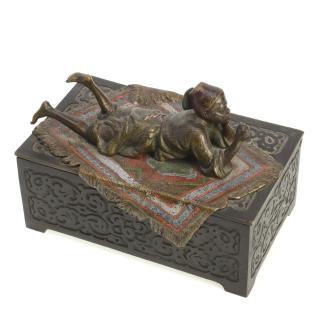 Appraisal: Austrian cold painted bronze dresser box Austrian cold painted bronze