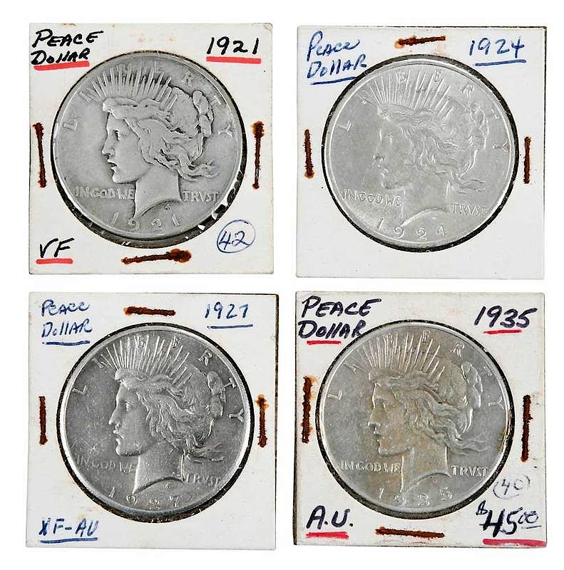 Appraisal: Silver Peace Dollar Partial Coin Set coins total dates include