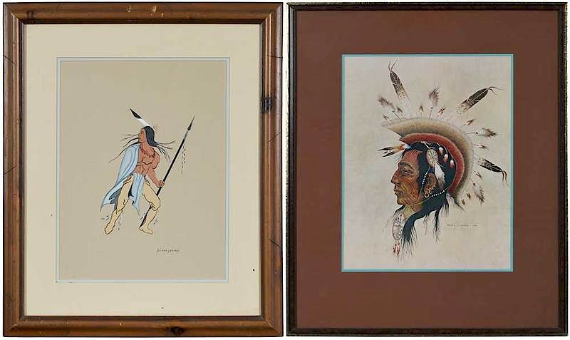 Appraisal: Woody Crumbo Creek-Potawatomi Oklahoma Colorado - Black Owl Cheyenne signed