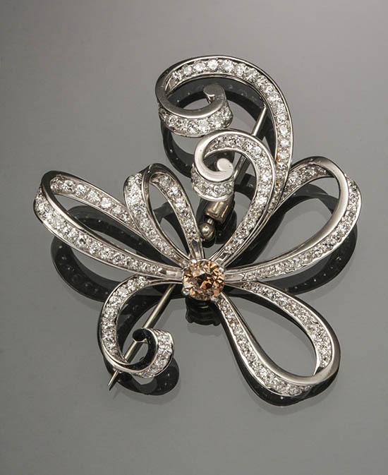 Appraisal: Retro Tested Platinum and Diamond 'Reflection' Brooch Trabert Hoeffer-Mauboussin Circa