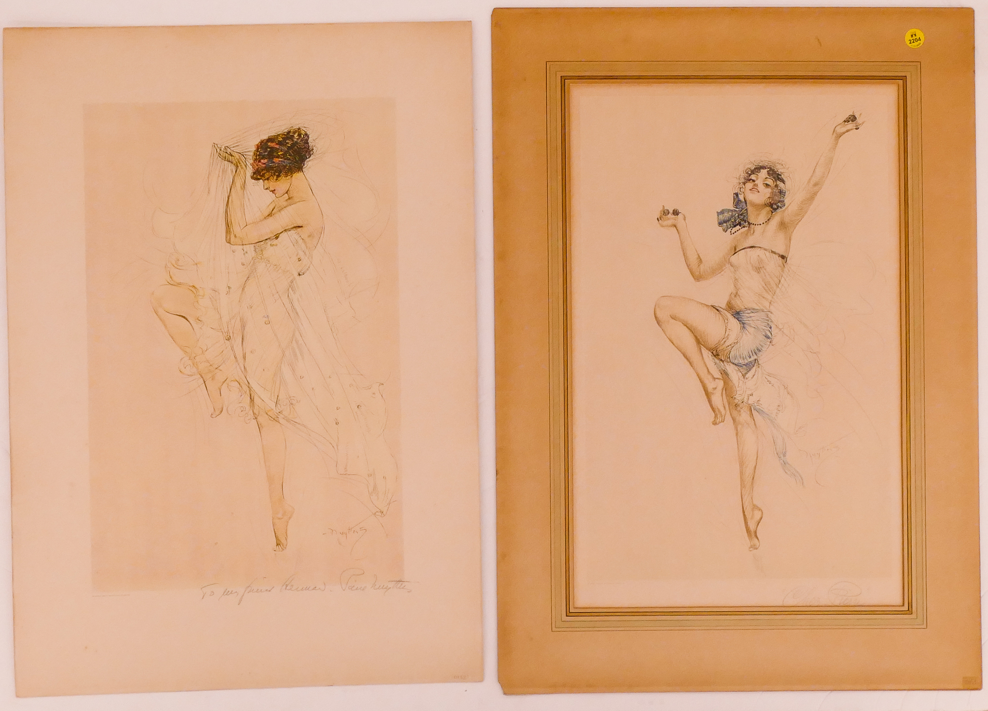 Appraisal: pc Art Deco Dancer Signed Lithographs- unframed- largest x ''