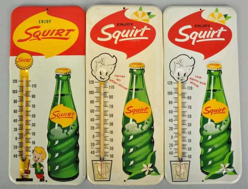 Appraisal: Lot of Embossed Tin Squirt Thermometers Description s All three