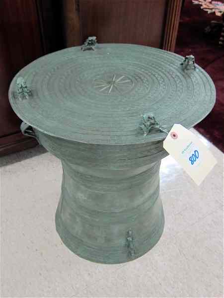 Appraisal: PATINATED BRONZE RAIN DRUM in the manner of the Shan