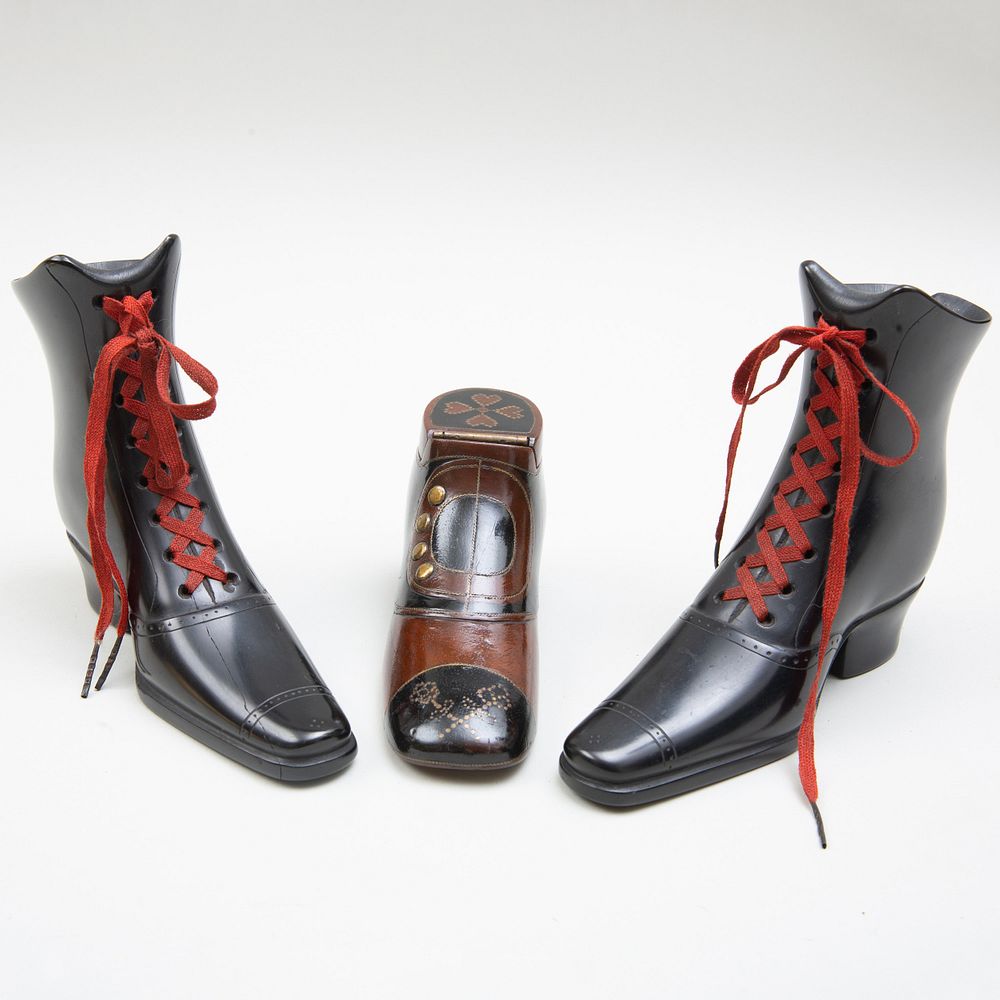 Appraisal: Pair of English Black Coal Ladies' Boots The pair marked