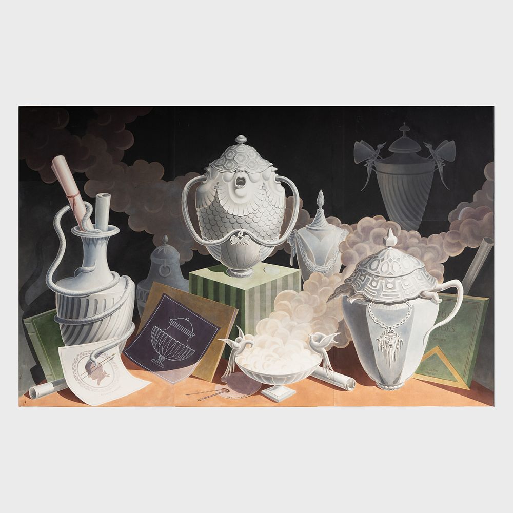 Appraisal: th Century School Trompe L'Oeil Still Life Gouache watercolor and