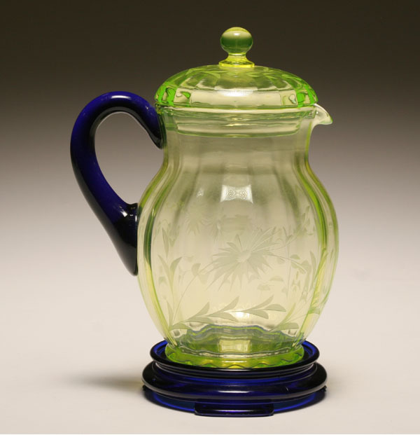 Appraisal: Fenton Vaseline cut lemonaid pitcher and base Cobalt base and