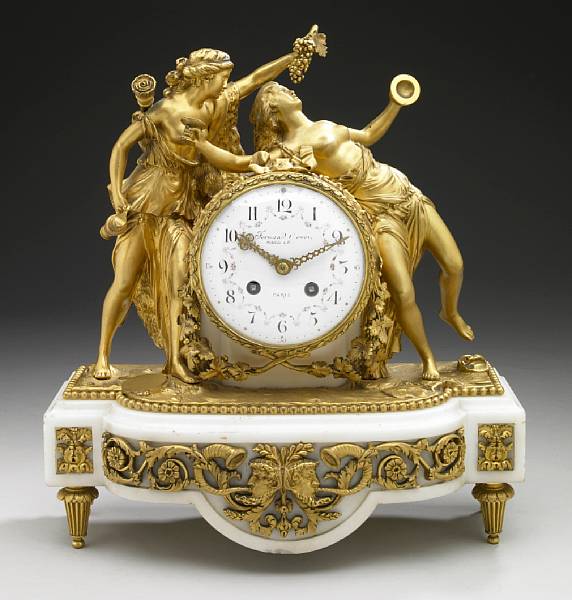 Appraisal: A French gilt bronze and marble figural mantel clock circa