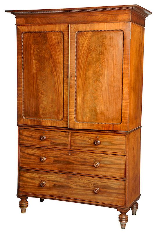 Appraisal: Georgian Figured Mahogany Linen Press British th century highly figured