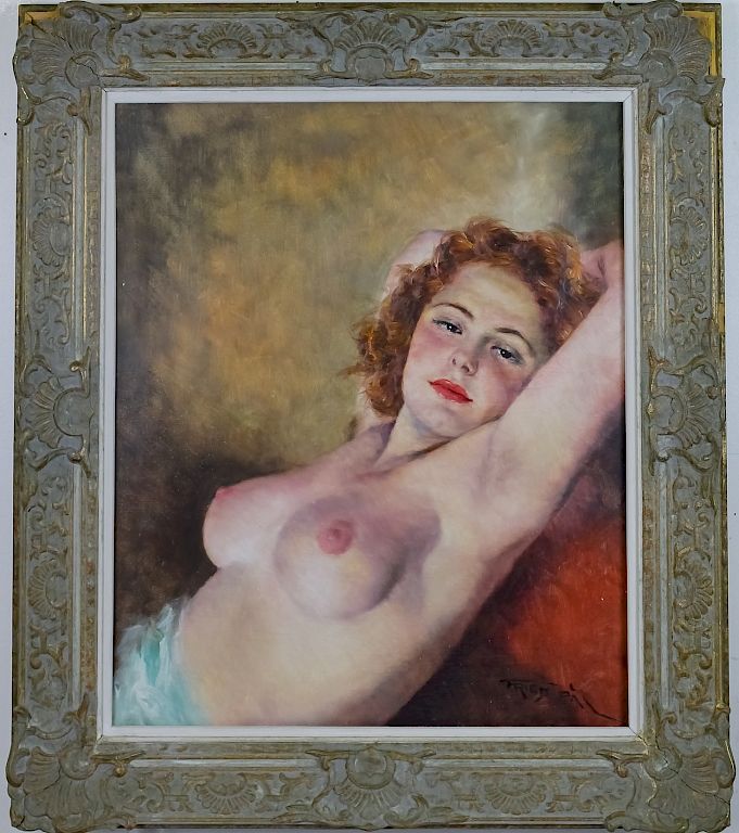 Appraisal: Pal Fried - Female Nude Portrait Painting Signed original oil