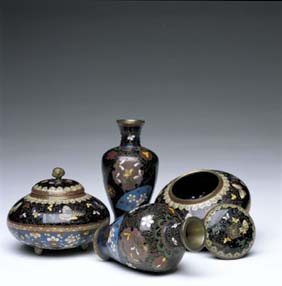 Appraisal: FOUR SMALL CLOISONN PIECES Group of four small antique Japanese