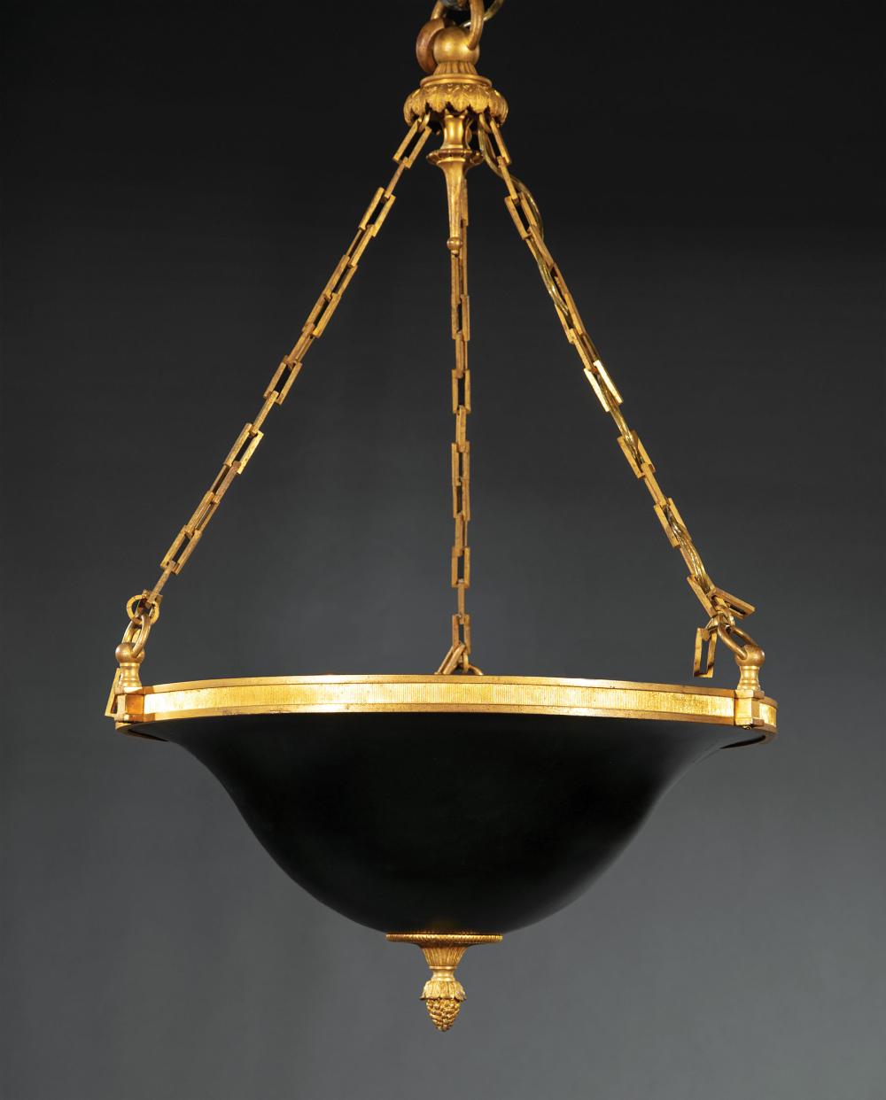 Appraisal: Empire-Style Gilt and Patinated Bronze Chandelier inverted bell form fruit