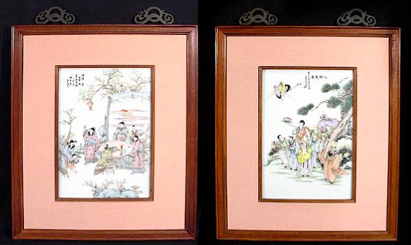 Appraisal: A pair of Chinese porcelain enamel panels framed height of