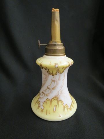 Appraisal: Miniature Oil Lamp Wavecrest style with cherub decor brass burner