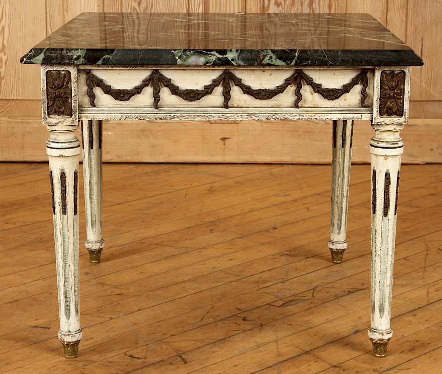 Appraisal: FRENCH LOUIS XVI STYLE MARBLE TOP SIDE TABLE A French