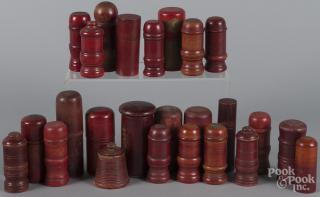 Appraisal: Red treen canisters early th c tallest - ''