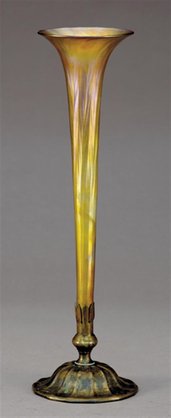 Appraisal: Tiffany Favrile glass trumpet-form vase circa - gold iridescent glass