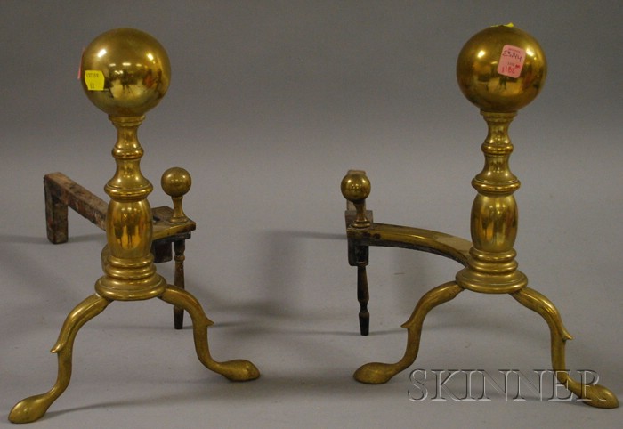 Appraisal: Pair of Brass Ball-top Andirons ht lg in