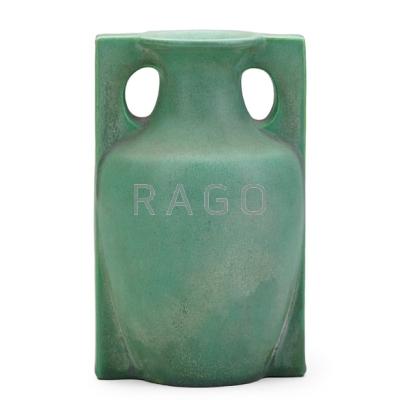 Appraisal: TECO Buttressed vase matte-green glaze Terra Cotta IL ca Stamped