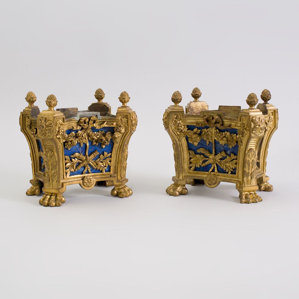 Appraisal: Fine Pair of Louis XVI Style Gilt-Bronze and Lapis Lazuli