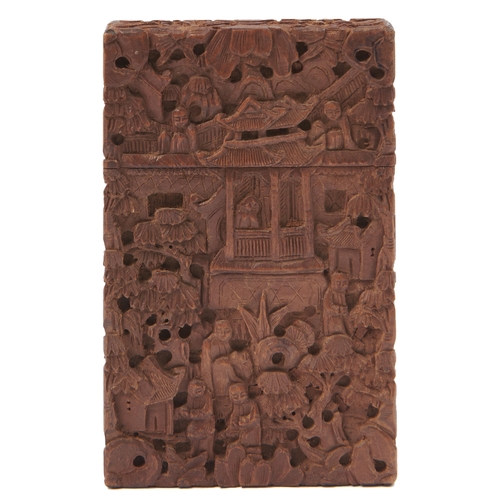 Appraisal: A Chinese carved sandalwood card case and cover mid th