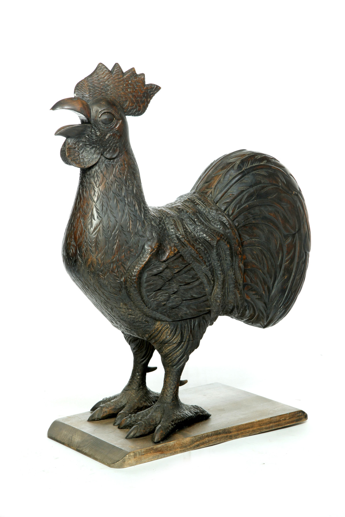 Appraisal: CARVED WOODEN ROOSTER Twentieth century Of grand size with good