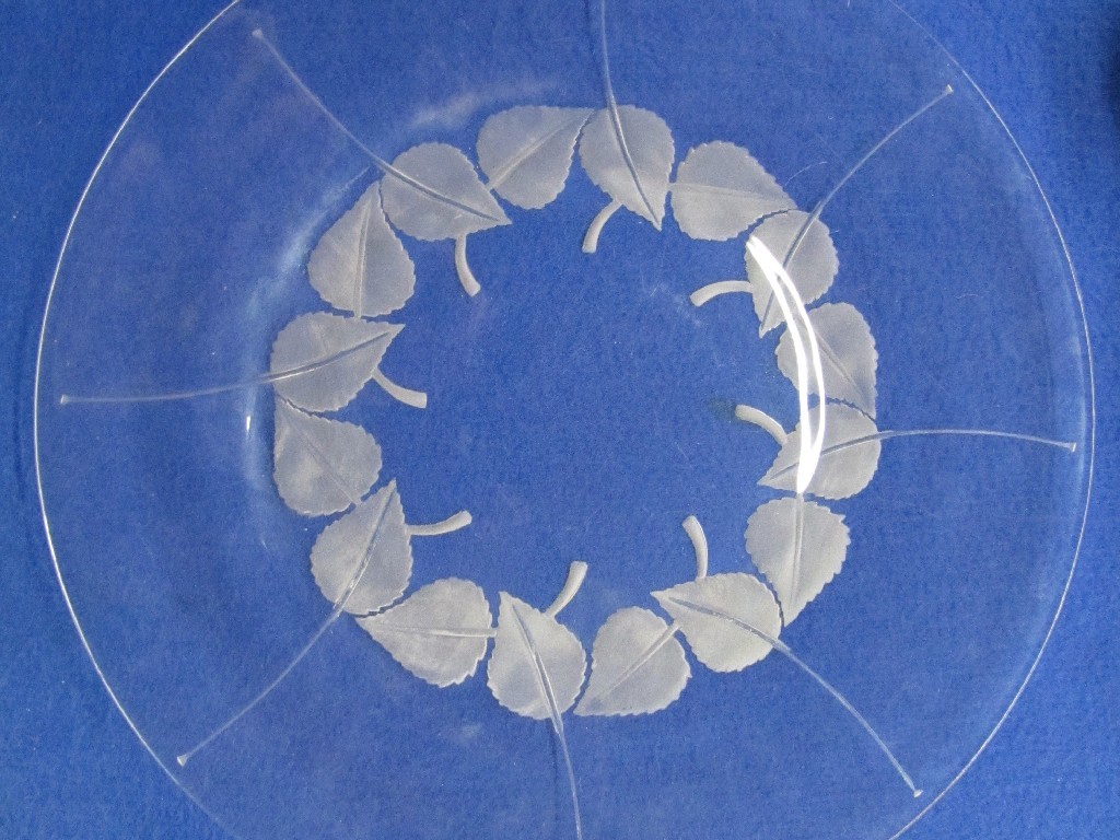 Appraisal: Lalique glass plate with frosted leaf decoration etched mark Lalique