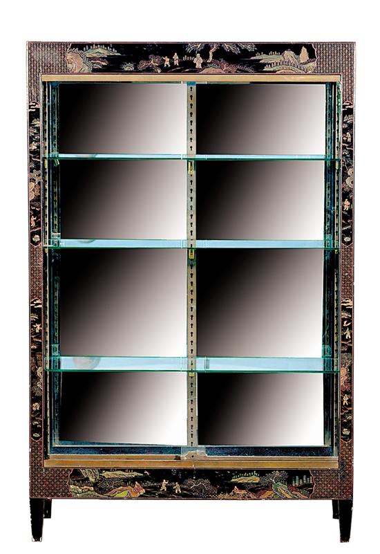 Appraisal: Pair Chinese black lacquer display cabinets circa rectangular form with