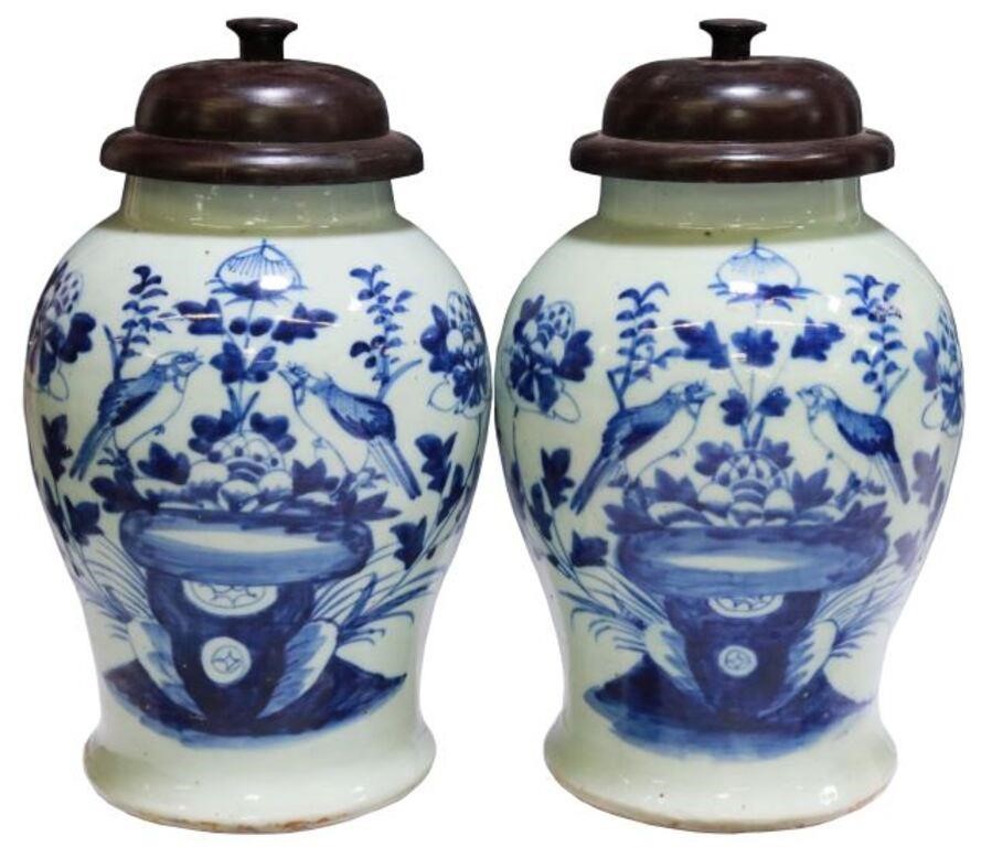 Appraisal: pair Chinese glazed porcelain temple jars later wood lids having