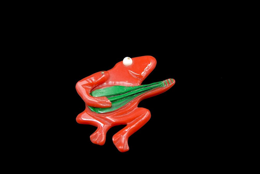 Appraisal: Red Frog Moveable Arm Bakelite Pin Red Frog Moveable Arm