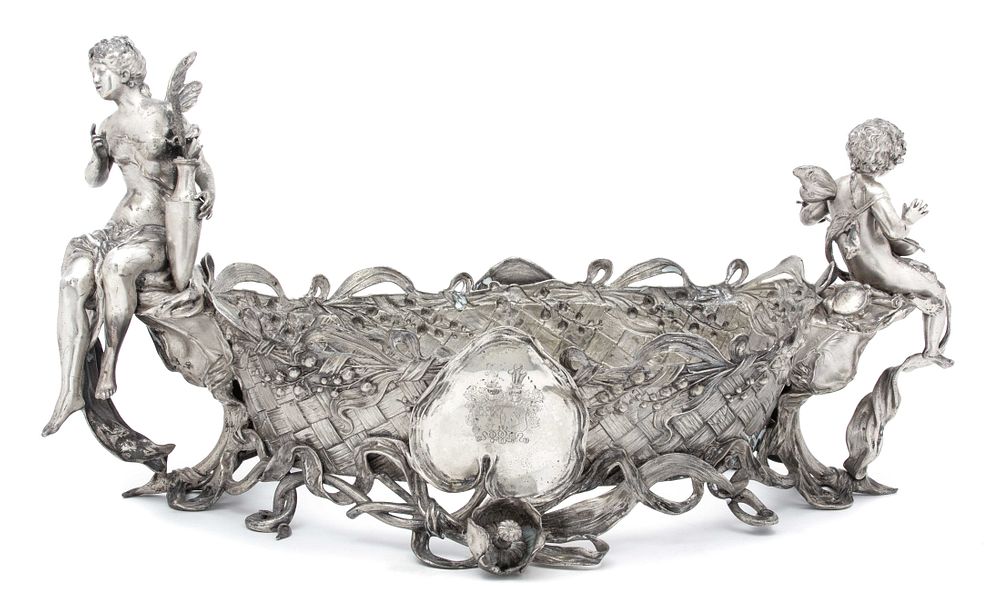 Appraisal: A Russian Silver and Silver-Plate Mounted Centerpiece Basket A Russian