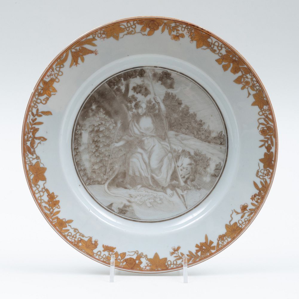 Appraisal: Chinese Export Gilt and Grisaille Porcelain Mythological 'Diana' Plate in