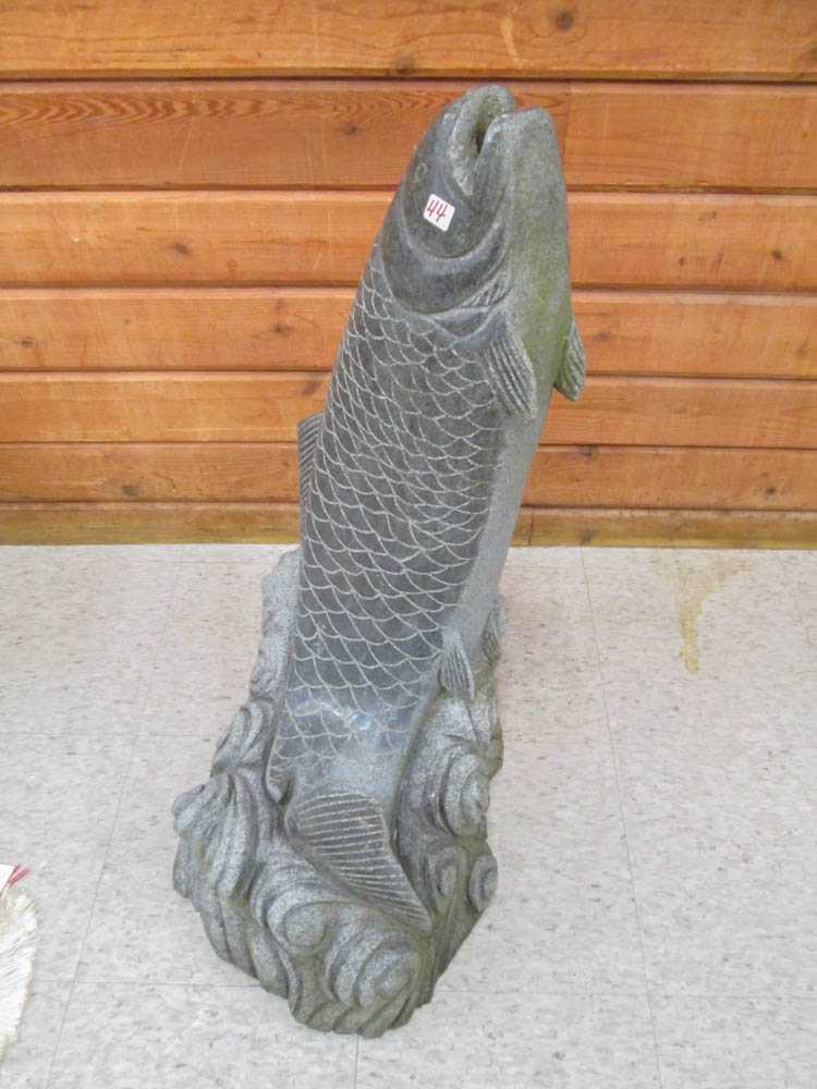 Appraisal: CHINESE CARVED GRANITE FISH SCULPTURE a large carp in upright