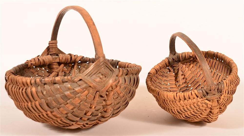 Appraisal: Two Antique Woven Oak Splint Field Baskets Two Antique Woven