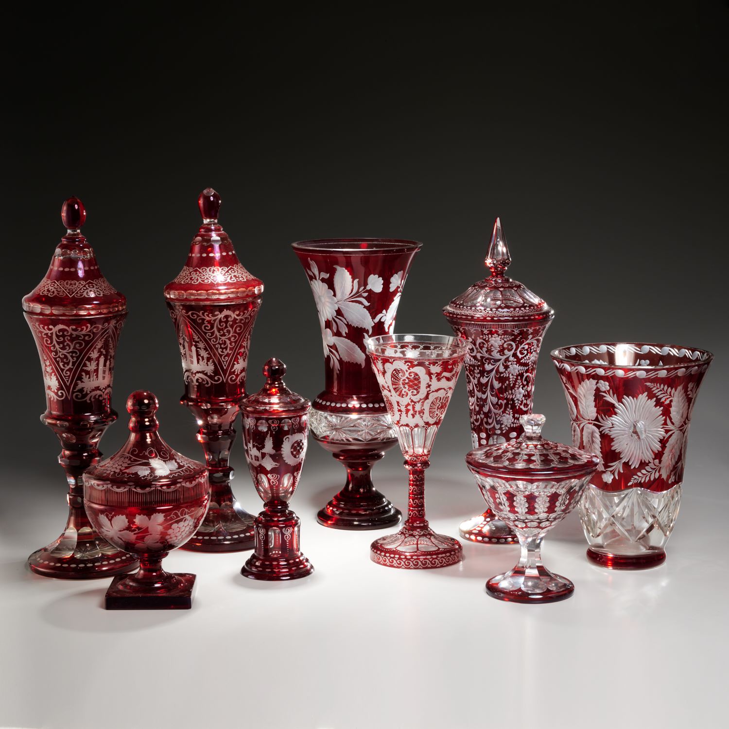 Appraisal: NICE COLLECTION ANTIQUE BOHEMIAN RUBY GLASS th th c pieces