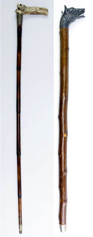 Appraisal: Animal Walking Stick Canes Dog Fox Elephant Collection of five